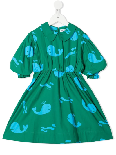 Rejina Pyo Kids' Nora Whale-print Organic Cotton Dress In Green