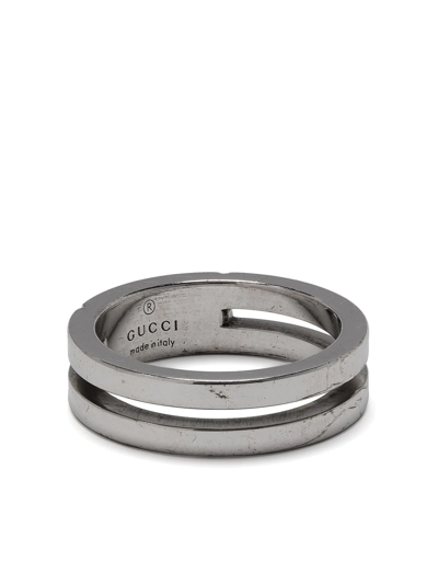 Pre-owned Gucci Cut-out Logo-engraved Ring In Silver