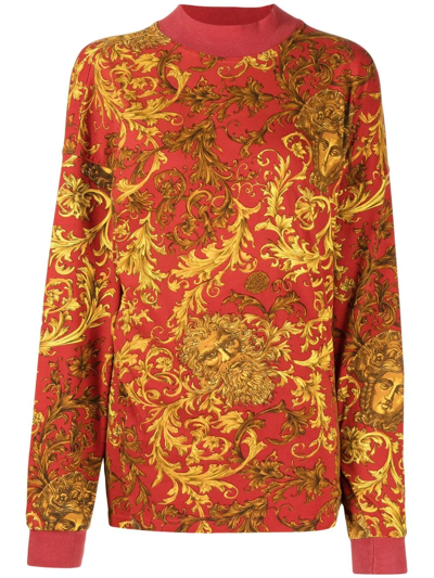 Pre-owned Versace 1990s Baroque-print Crew-neck Sweatshirt In Red