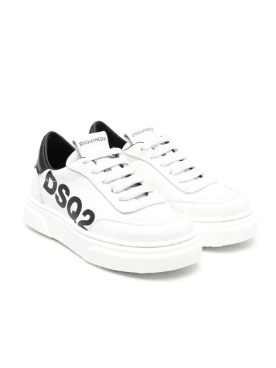 Dsquared2 Teen Logo-print Lace-up Trainers In White