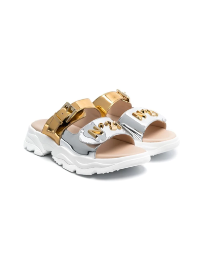N°21 Teen Logo-lettering Chunky Sandals In Silver