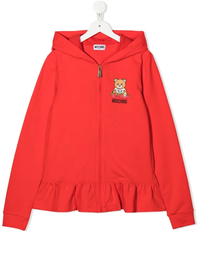 Moschino Kids' Toy Bear Print Hoodie In Red