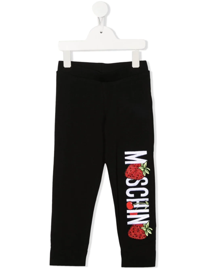 Moschino Kids' Logo-print Leg Trousers In Black