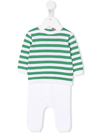 Little Bear Babies' Striped Knitted Pyjamas In Bianco-verde