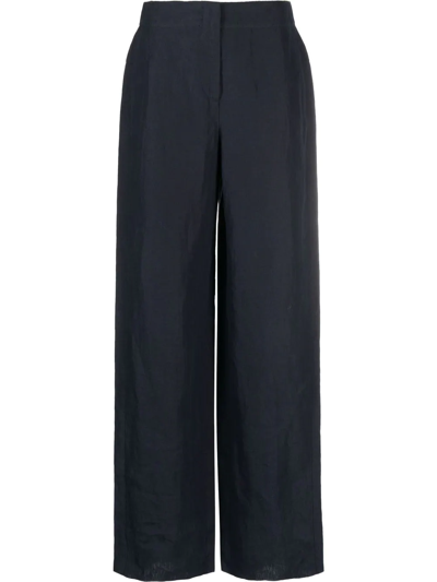 Giorgio Armani Wide Leg Silk Trousers In Blue