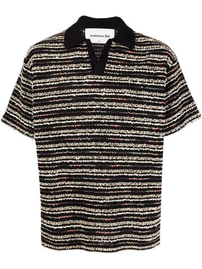 Andersson Bell Tweed-effect Polo Shirt In Black