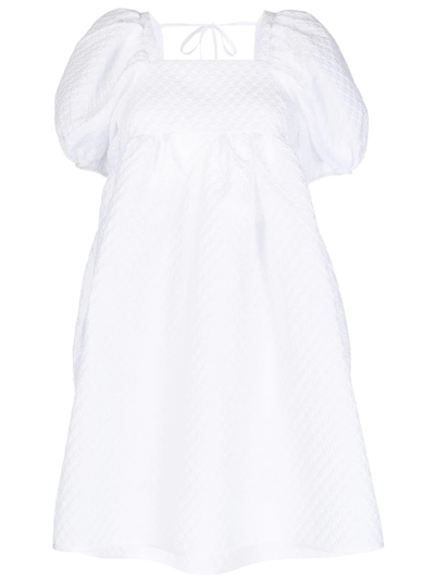 Cecilie Bahnsen Textured Puff-sleeve Mini Dress In White