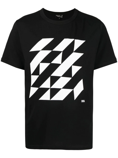 Agnès B. Geometric-print T-shirt In Black