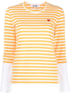 Comme Des Garçons Play Logo-patch Striped Long-sleeve T-shirt In Yellow / White