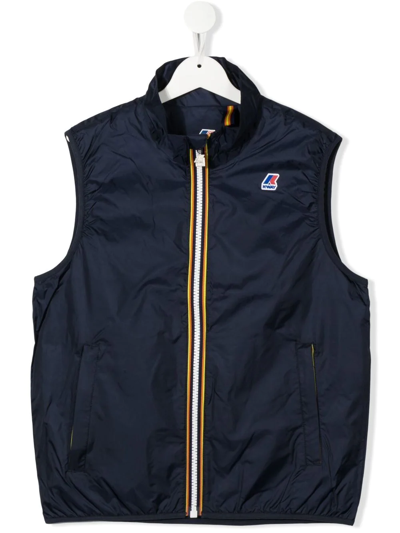 K-way Kids' Chest Logo-patch Jacket In Blue