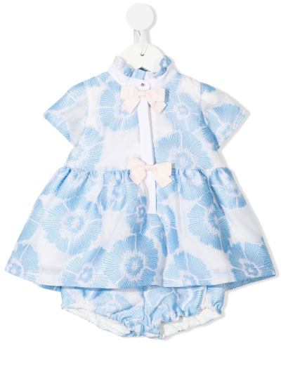 Hucklebones London Babies' Floral Bow-embellished Shirt Dress In Blue