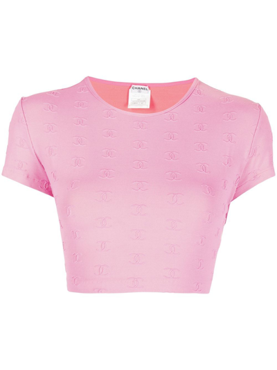 Pre-owned Chanel 1997 Cc Logo-embroidered Cropped T-shirt In Pink