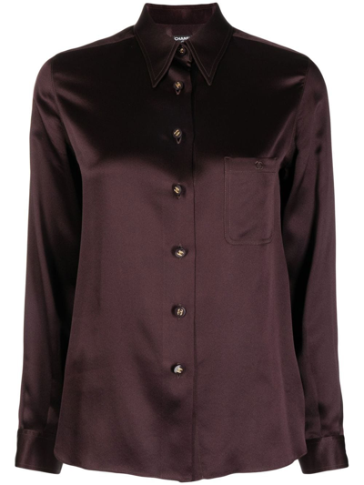 Pre-owned Chanel 1990s Cc-button Silk Shirt In Purple