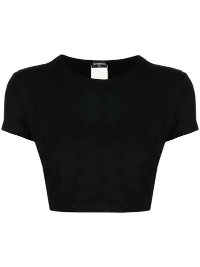 Pre-owned Chanel 1997 Cc Logo-embroidered Cropped T-shirt In Black
