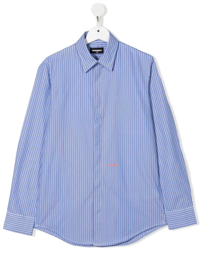 Dsquared2 Teen Striped Long-sleeve Shirt In Blue