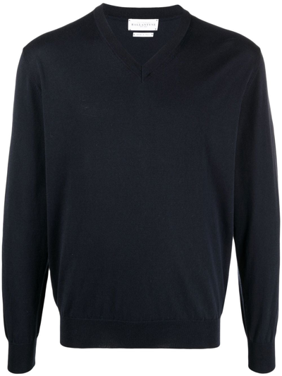 Ballantyne Fine-knit V-neck Jumper In Blue