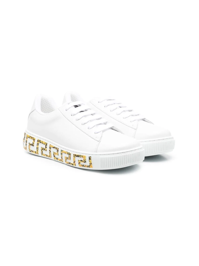 Versace Kids' White Greca Border Print Low Top Leather Sneakers