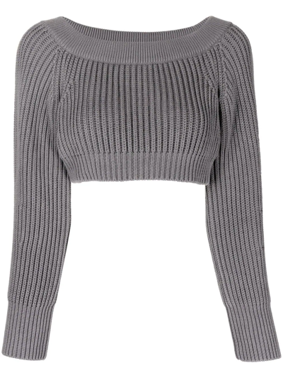 Alexander Mcqueen Ribbed-knit Cropped Sweatshirt In Grey