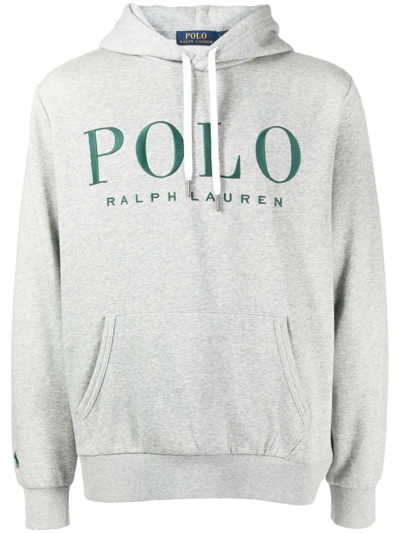 Polo Ralph Lauren Large Embroidered Logo Hoodie In Gray Heather In Grey