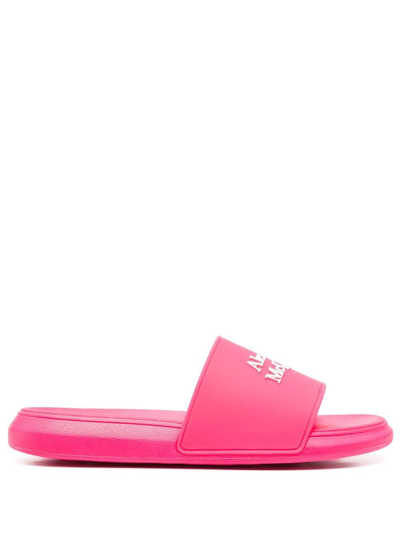 Alexander Mcqueen Logo-appliqué Slides In Pink