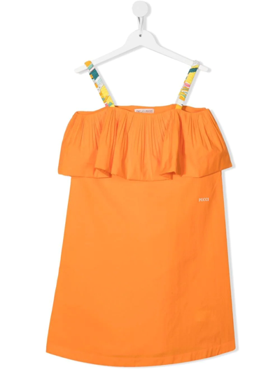 Emilio Pucci Junior Kids' Ruffle-trimmed Mini Dress In Orange