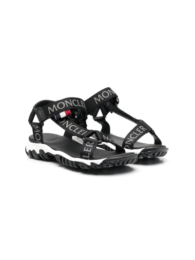 Moncler Kids' Black Logo Sporty Sandals In Nero