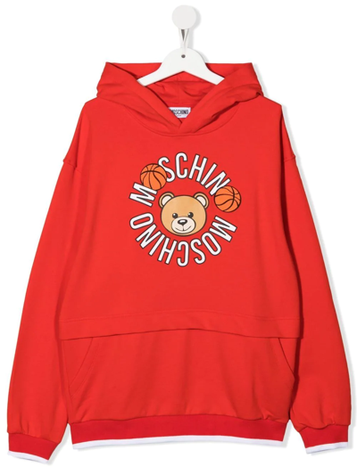 Moschino Teen Logo-print Hoodie In Red