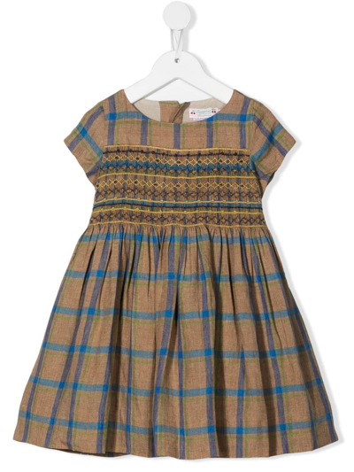 Bonpoint Kids' Duchesse Checked Linen Dress In Nutmeg