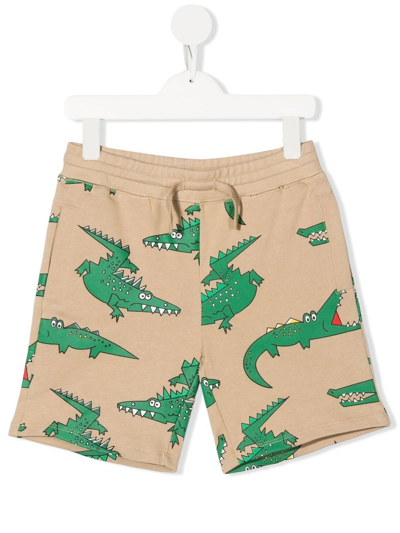 Stella Mccartney Kids' Crocodile-print Elasticated Shorts In Beige