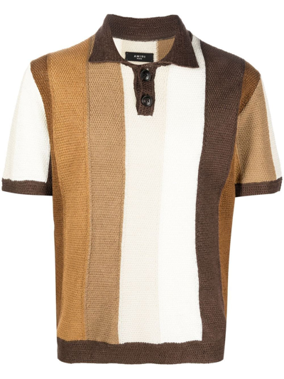 Amiri Polo Shirt With Color-block Design In Beige/marrone