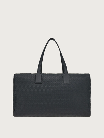 Ferragamo Men's Gancini-embossed Leather Weekender Duffel Bag In Black