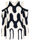 Dion Lee Cutout Two-tone Cable-knit Cotton Sweater In Blue