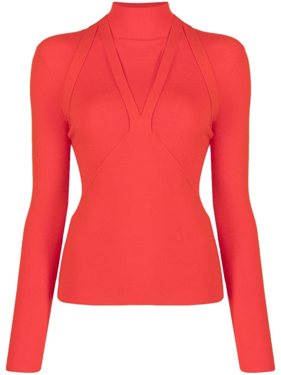 Dion Lee Harness Skivvy Knitted High-neck Top In Red