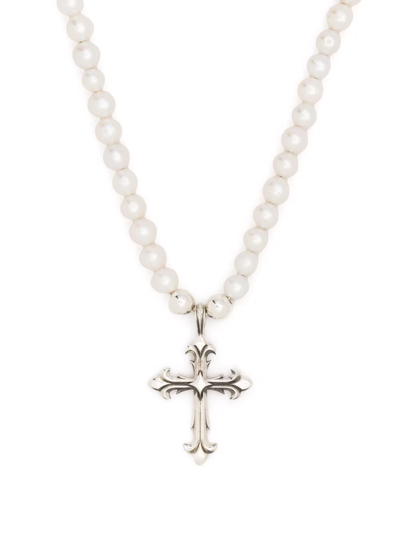 Emanuele Bicocchi Pearl Necklace With Cross In Silver
