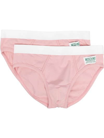 Moschino Two-pack Logo-patch Briefs In Pink