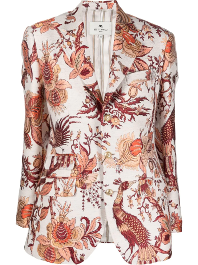 Etro Woman Ivory And Orange Tree Of Life Jacquard Blazer