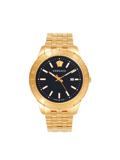 Versace Men's 42mm Goldtone Ip Stainless Steel Bracelet Watch In Blue