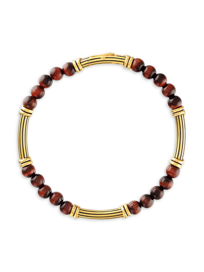 Esquire Men's 14k Gold-plated Sterling Silver & Polished Red Tiger's Eye Beaded Bracelet