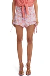 Isabel Marant Naesqui Floral Side-tie Denim Shorts In Pink