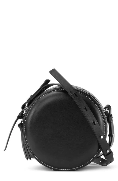 Ganni Banner Roll Recycled Leather Circle Bag In Black