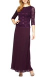 ALEX EVENINGS SEQUIN LACE & CHIFFON GOWN