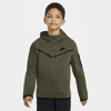 Nike Sportswear Tech Fleece Big Kids' Full-zip Hoodie In Rough Green,black