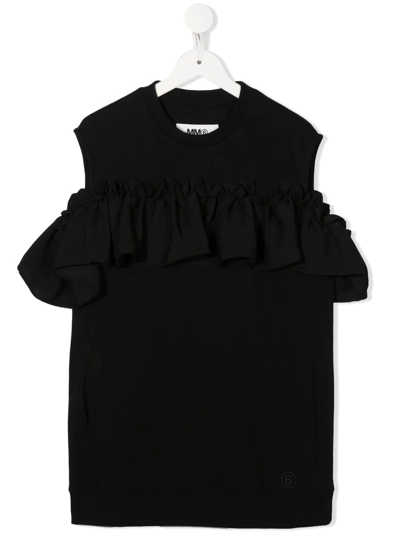 Mm6 Maison Margiela Teen Off-shoulder Sweatshirt Dress In Nero