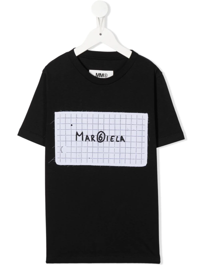 Mm6 Maison Margiela Teen Frayed Logo-patch T-shirt In Black