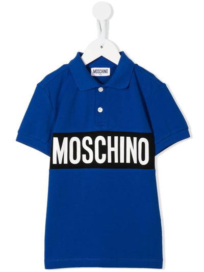 Moschino Kids' Logo-print Short-sleeved Polo Shirt In Blue