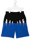 Neil Barrett Thunder Color Block Cotton Sweat Shorts In Blue