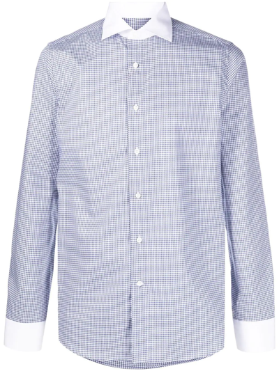Canali Houndstooth-print Cotton Shirt In Blue