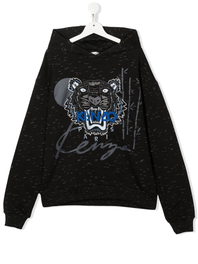 Kenzo Kids' Logo-embroidered Cotton Hoodie In Black