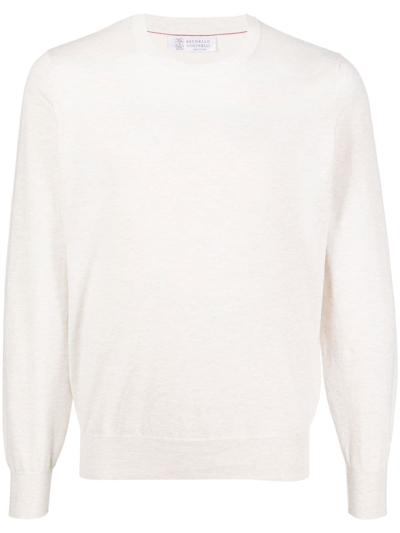 Brunello Cucinelli Crew-neck Knitted Cashmere Jumper In Neutrals