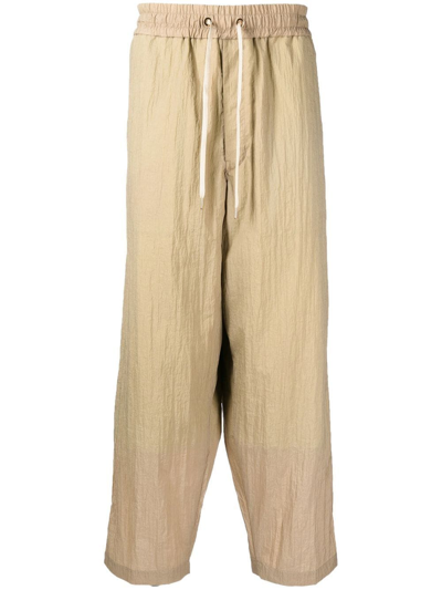 Fumito Ganryu Wide Leg Cropped Trousers In Brown